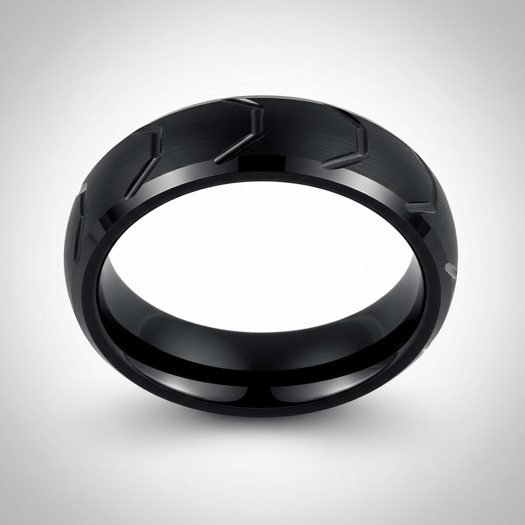 GRYPHON — Center-through axial view — men's tungsten wedding ring.
