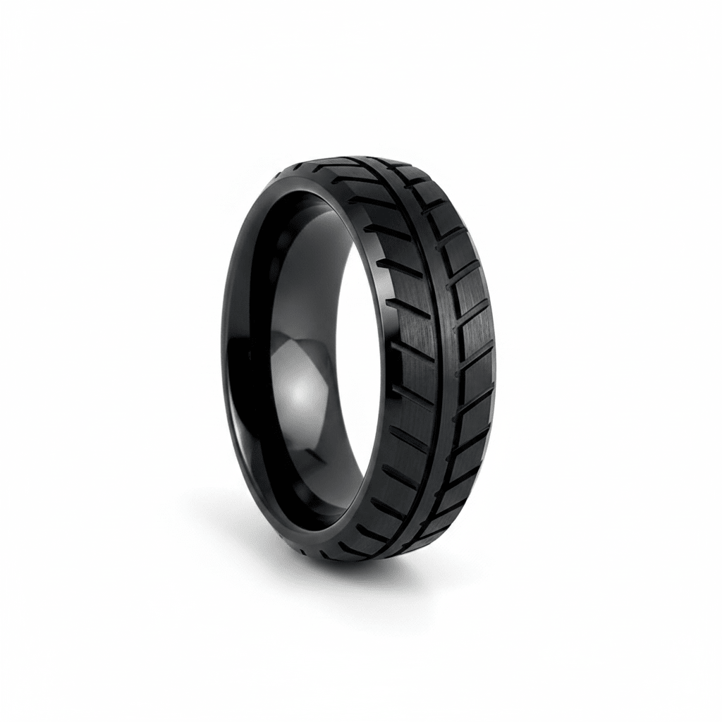 GRYPHON — Hero product shot — men's tungsten wedding ring.