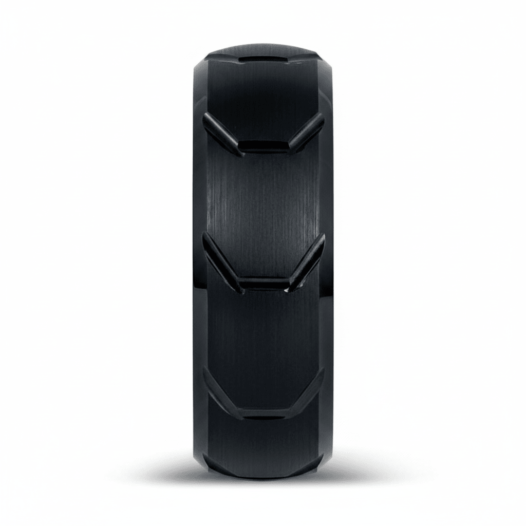 GRYPHON — Front-facing straight-on view — men's tungsten wedding ring.