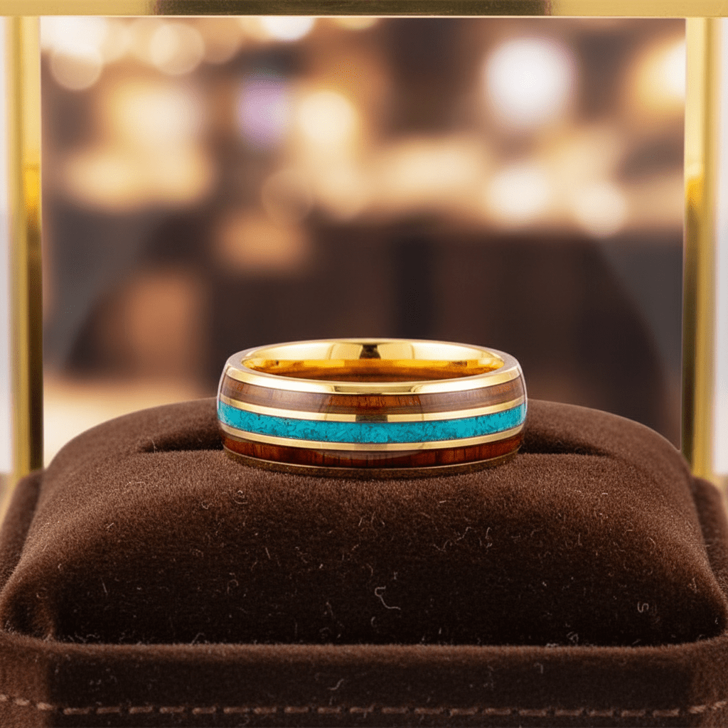 GUNNAR — Premium boutique display on velvet — men's tungsten wedding ring.