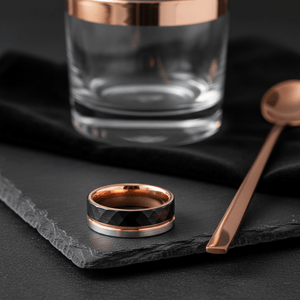 GUSTAVO — Editorial masculine still life — men's tungsten wedding ring.