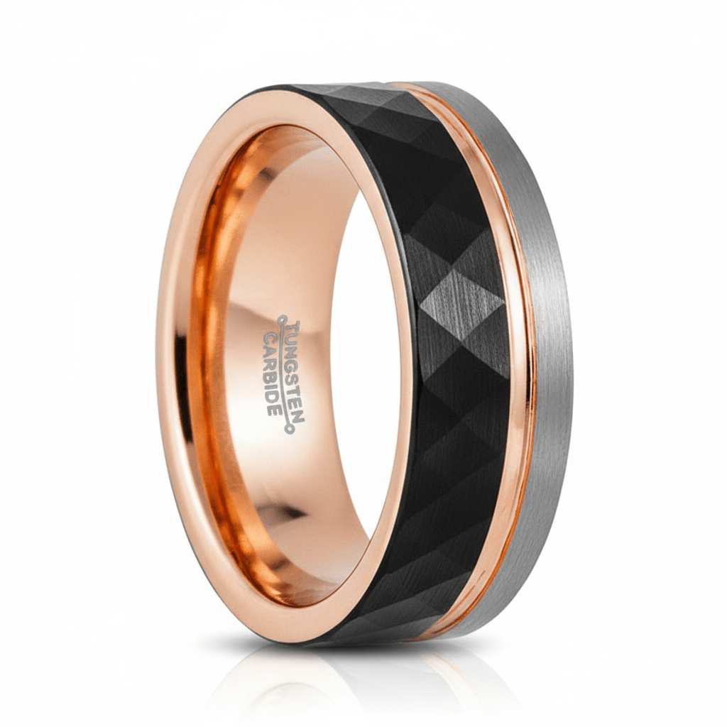 GUSTAVO — Hero product shot — men's tungsten wedding ring.