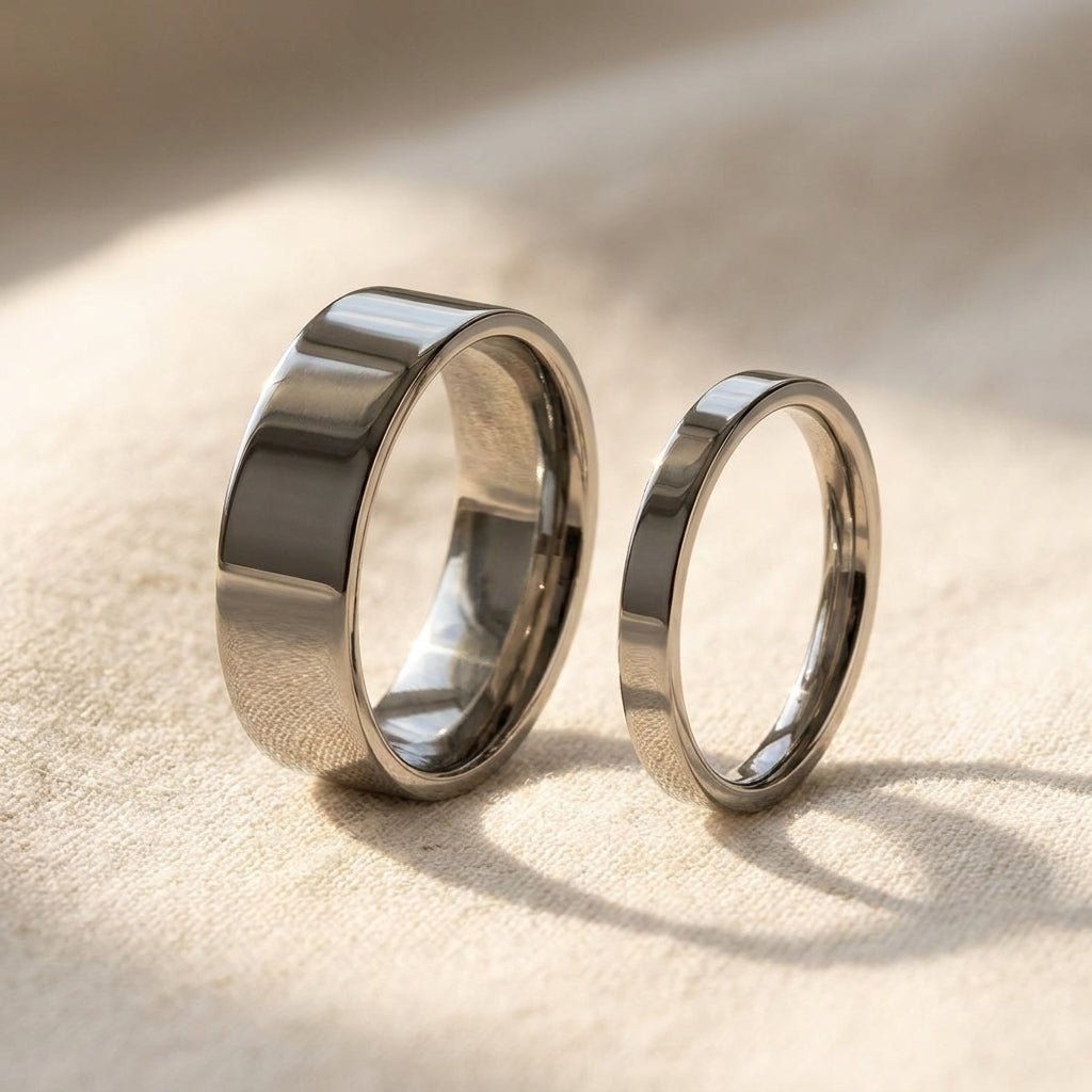 HARDY Polished Finish Flat Style Men’s Titanium Wedding Ring his and hers matching pair