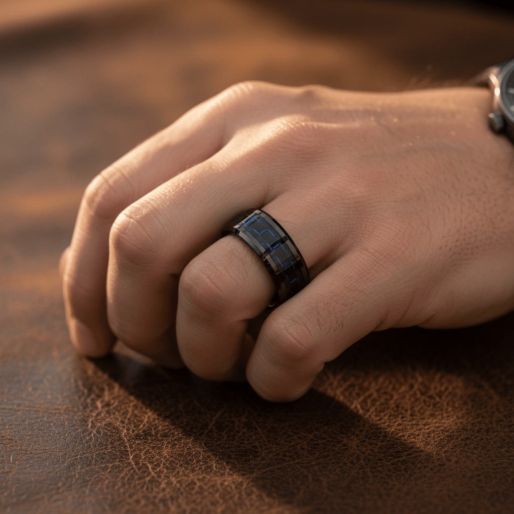HAWTHORN — close-up detail — men's tungsten carbide wedding ring | Aydins Jewelry