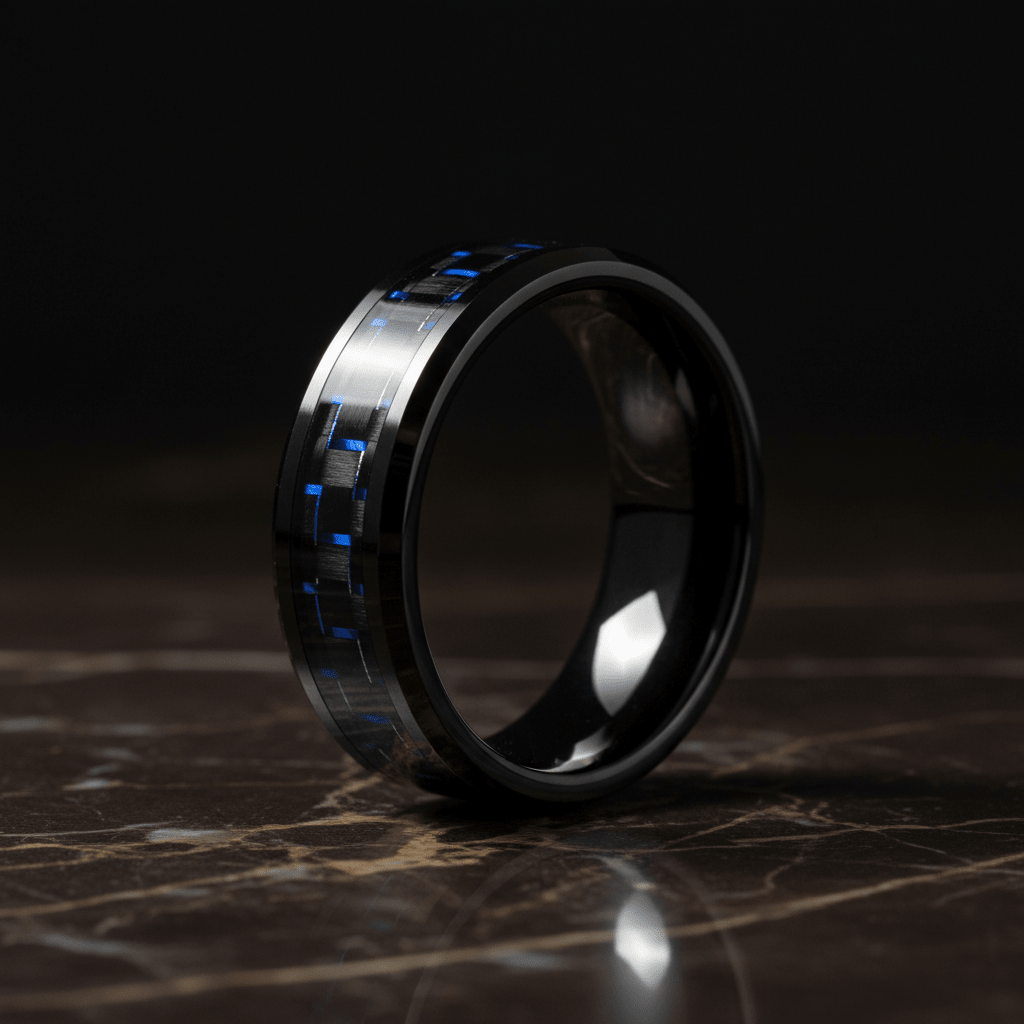 HAWTHORN — close-up detail — men's tungsten carbide wedding ring | Aydins Jewelry