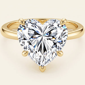 Heart lab-grown diamond solitaire engagement ring, Yellow Gold, face-on detail macro
