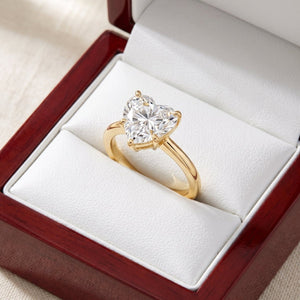 Heart lab-grown diamond solitaire engagement ring, Yellow Gold, in cherry-wood ring box
