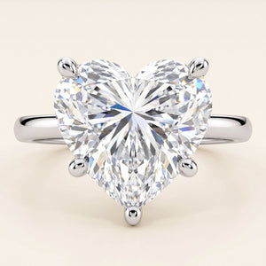 Heart lab-grown diamond solitaire engagement ring, White Gold, face-on detail macro