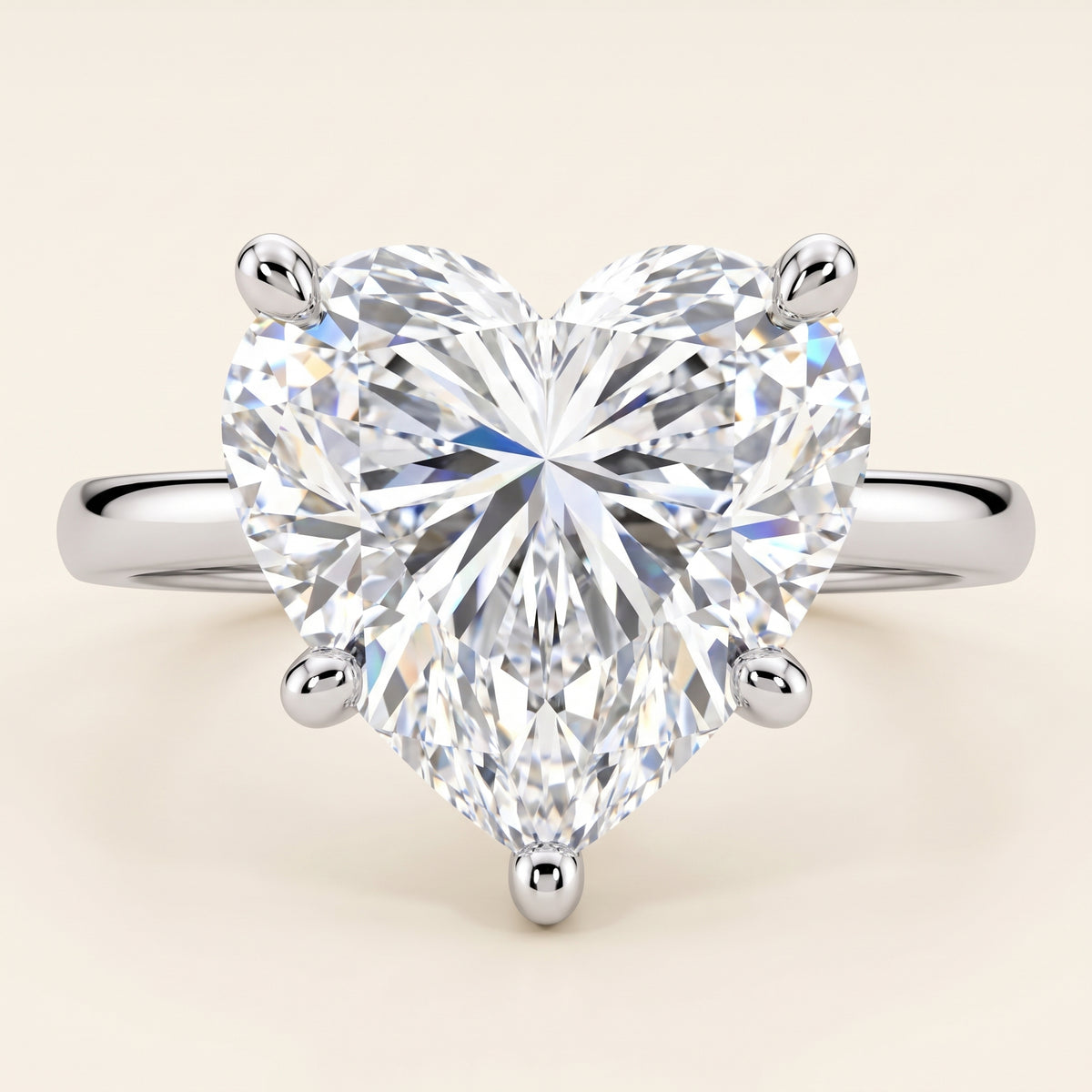 Heart lab-grown diamond solitaire engagement ring, White Gold, face-on detail macro