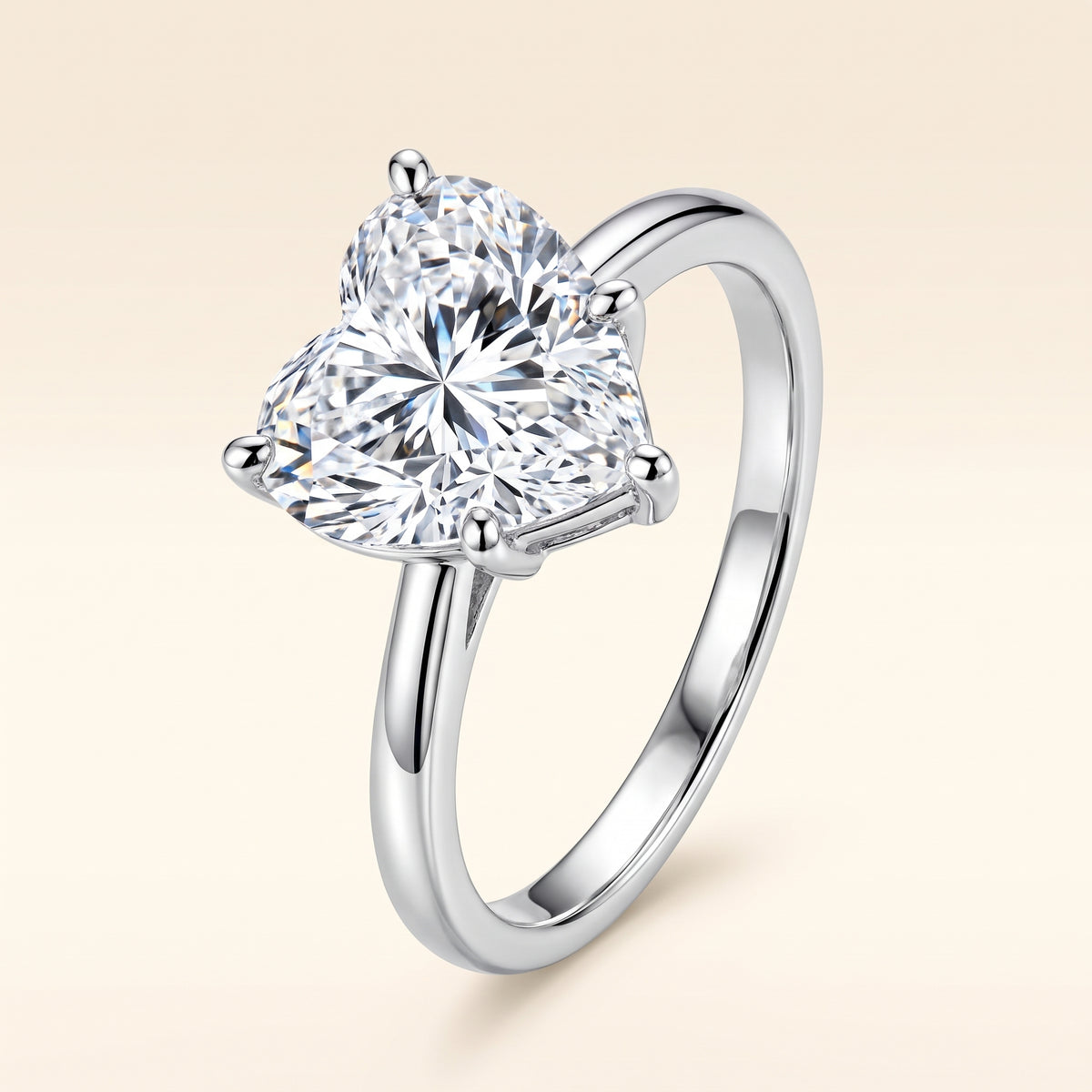 Heart lab-grown diamond solitaire engagement ring, White Gold, studio hero