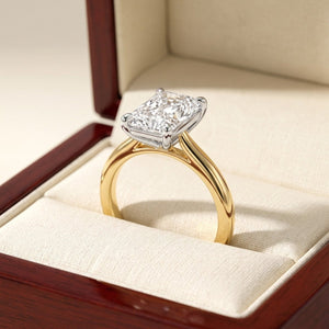 HELENA radiant lab-grown diamond ring in 14K two-tone gold, in cherry-wood box, approx. 1 ct center