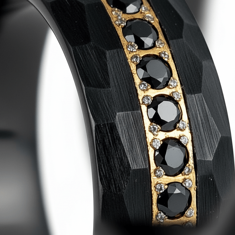 HERAKLES — Extreme macro detail — men's tungsten wedding ring.