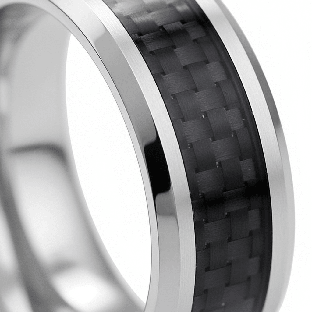 HERALD — close-up detail — men's tungsten carbide wedding ring | Aydins Jewelry