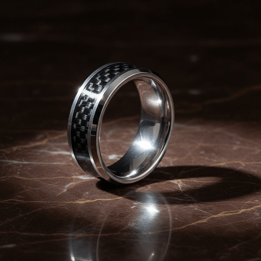 HERALD — detail view — men's tungsten carbide wedding ring | Aydins Jewelry