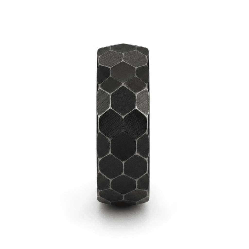 HEXANITE — Front-facing straight-on view — men's tungsten wedding ring.
