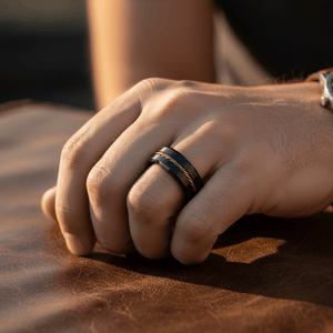 HORATIO — close-up detail — men's tungsten carbide wedding ring | Aydins Jewelry