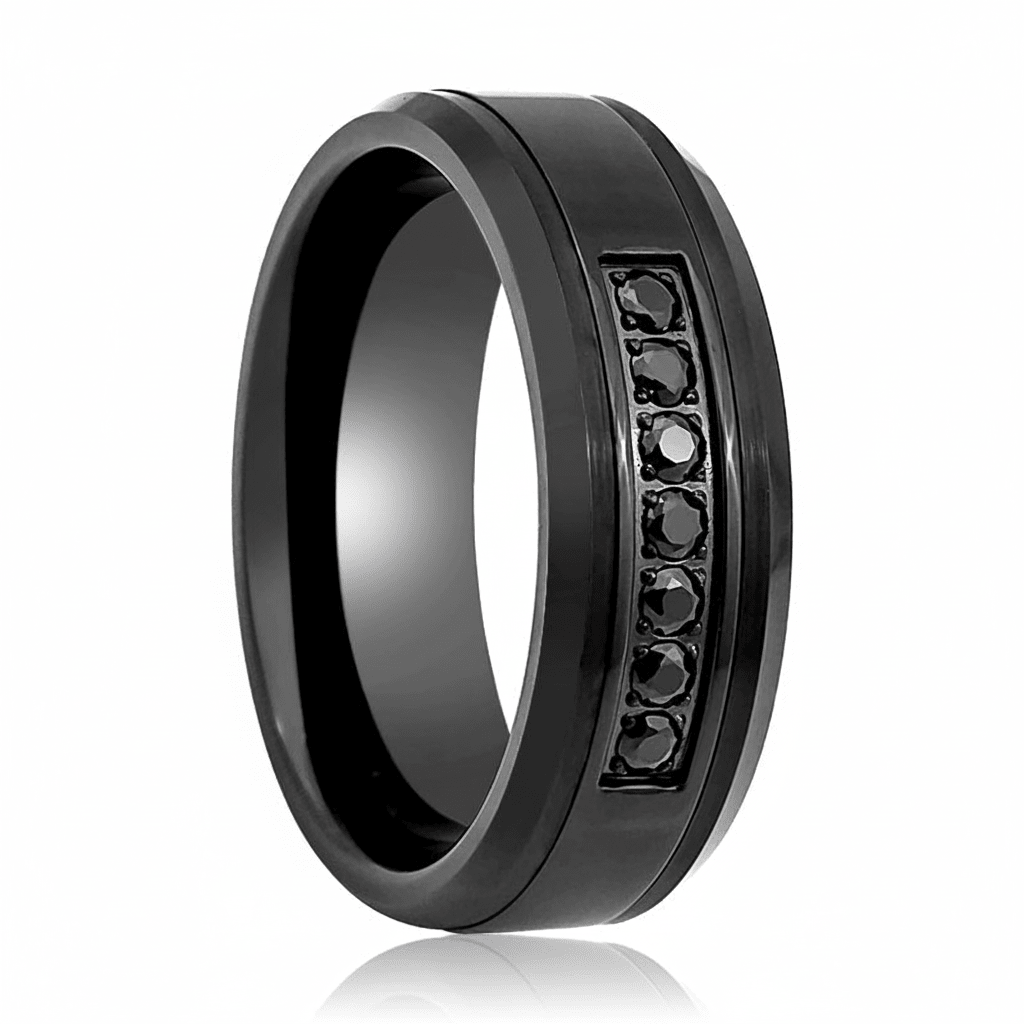 HORIZON — Hero product shot — men's tungsten wedding ring.