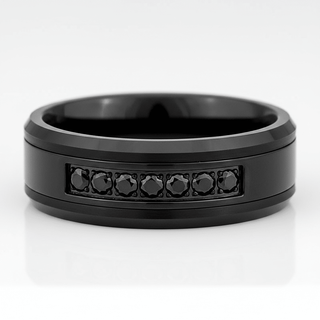 HORIZON — Center-through axial view — men's tungsten wedding ring.