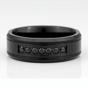 HORIZON — Center-through axial view — men's tungsten wedding ring.