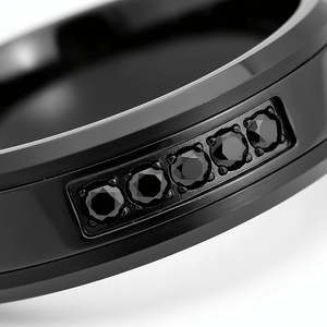HORIZON — Extreme macro detail — men's tungsten wedding ring.