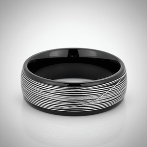 HURRICANE — Center-through axial view — men's tungsten wedding ring.