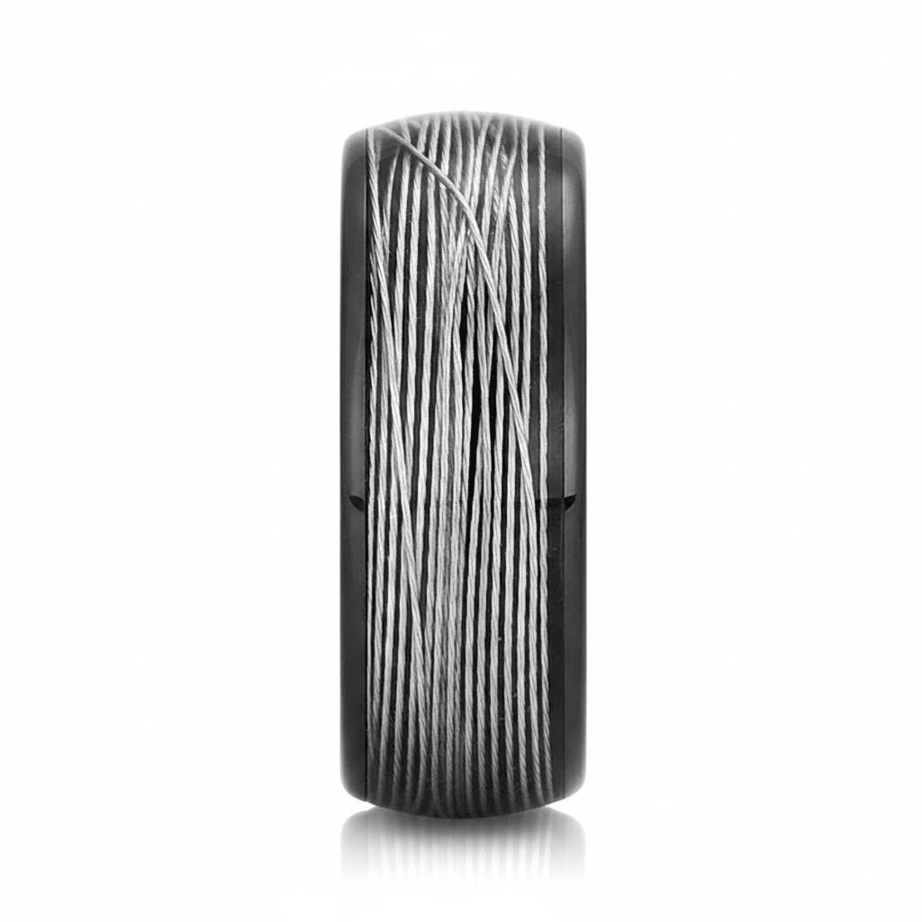 HURRICANE — Front-facing straight-on view — men's tungsten wedding ring.