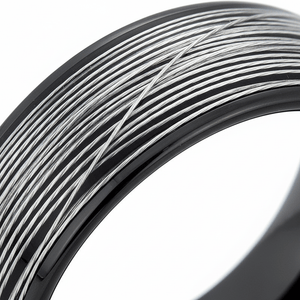 HURRICANE — Extreme macro detail — men's tungsten wedding ring.