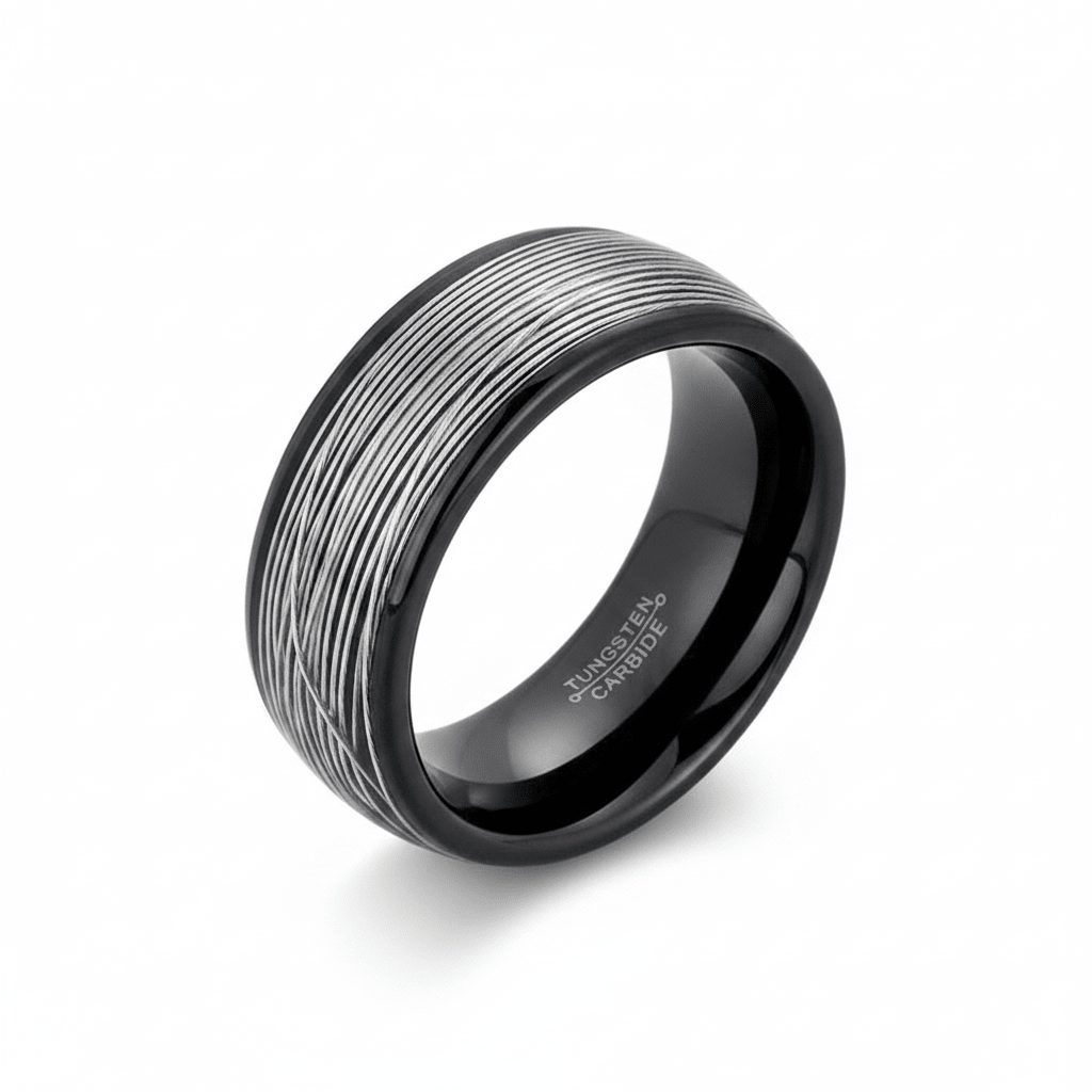 HURRICANE — Hero product shot — men's tungsten wedding ring.