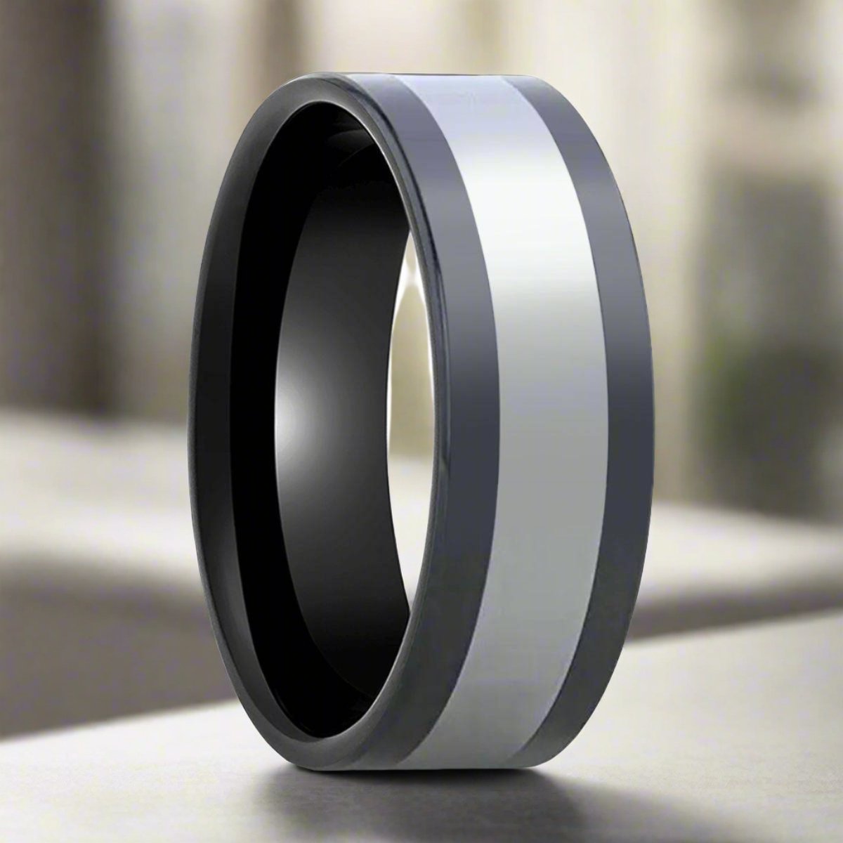 HUSKEY Black Ceramic men's wedding band, image 5
