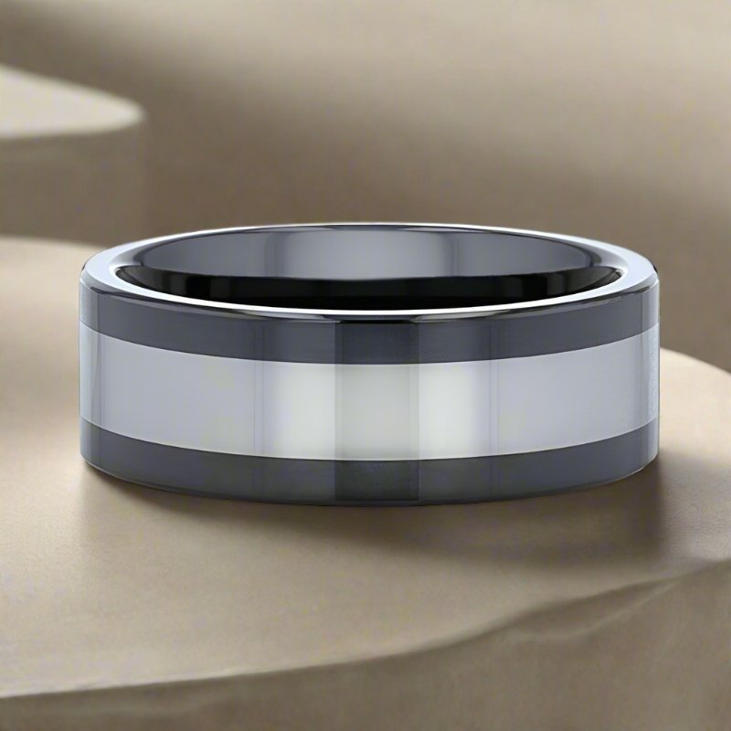 HUSKEY Black Ceramic men's wedding band, image 6