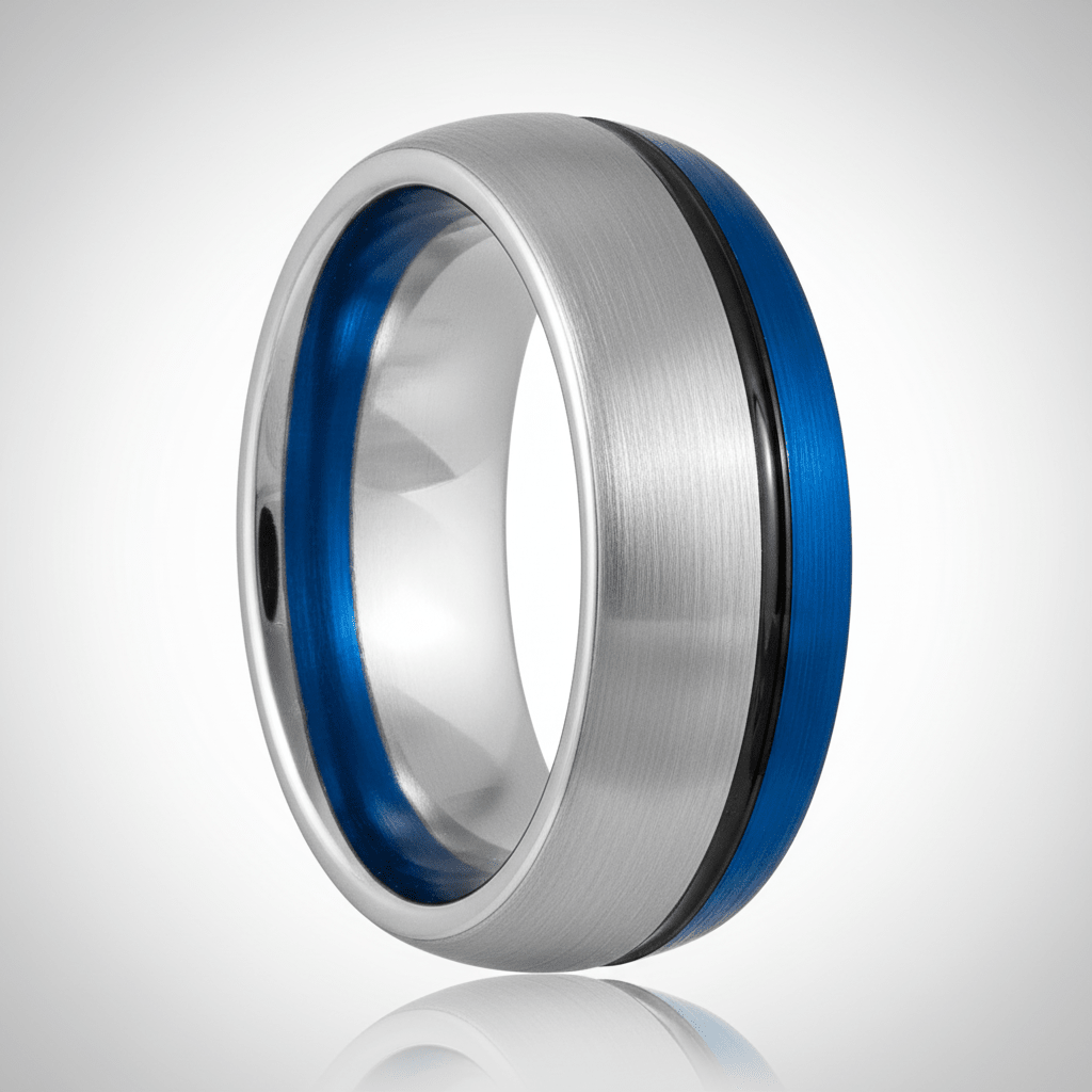 HYBRID — Center-through axial view — men's tungsten wedding ring.
