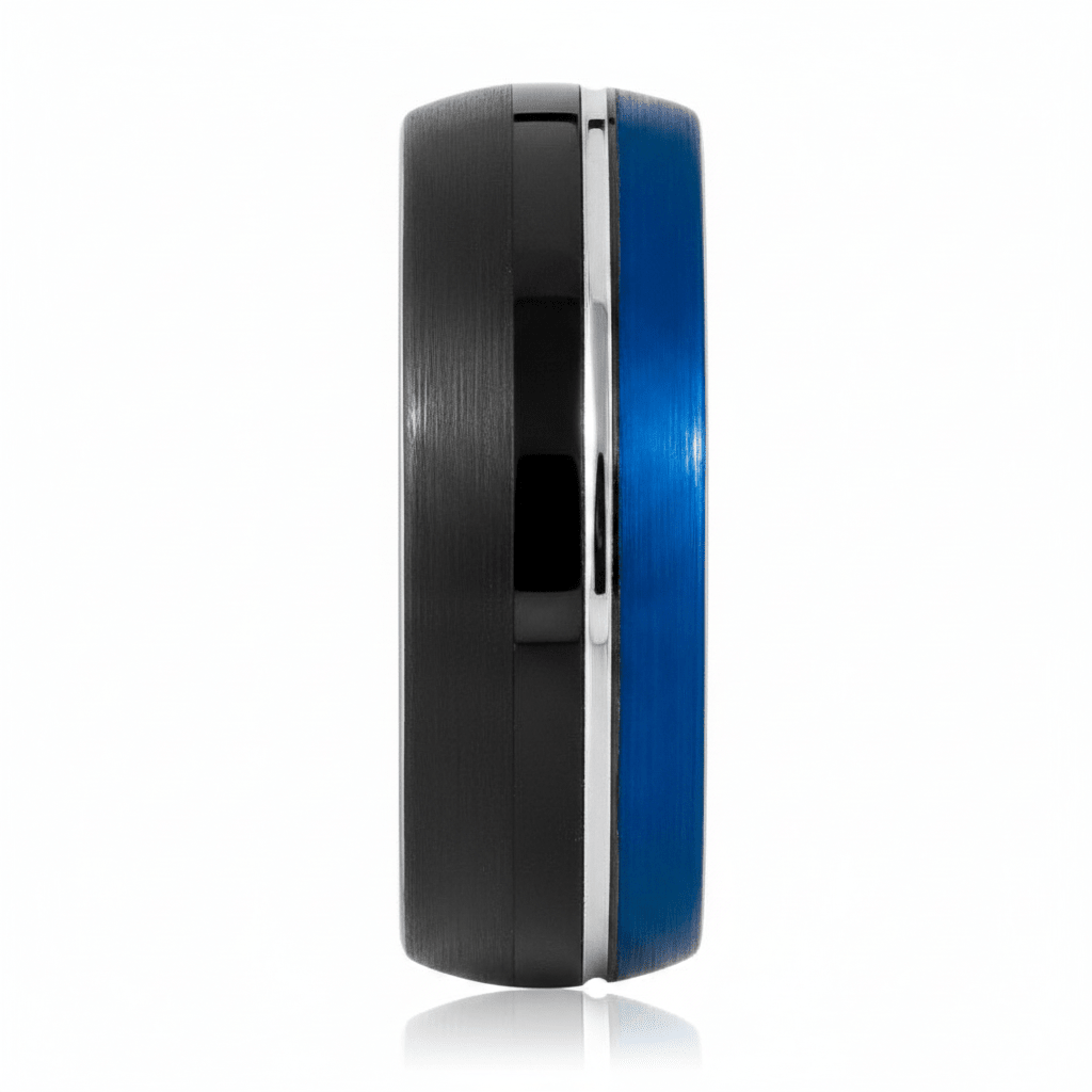 HYBRID — Front-facing straight-on view — men's tungsten wedding ring.