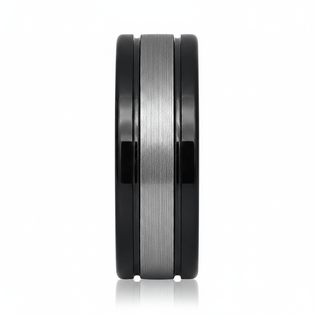 HYMEN — angled view — men's tungsten carbide wedding ring | Aydins Jewelry