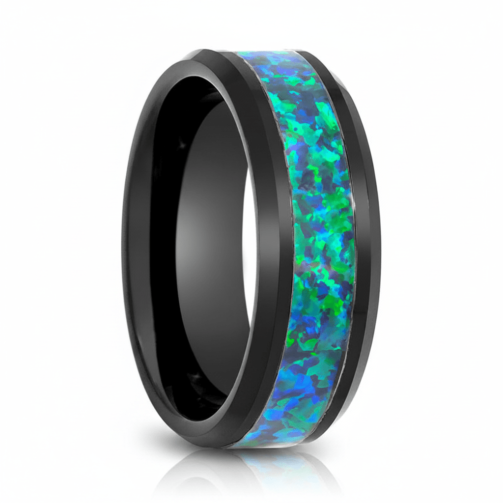 ICICLE — Hero product shot — men's tungsten wedding ring.
