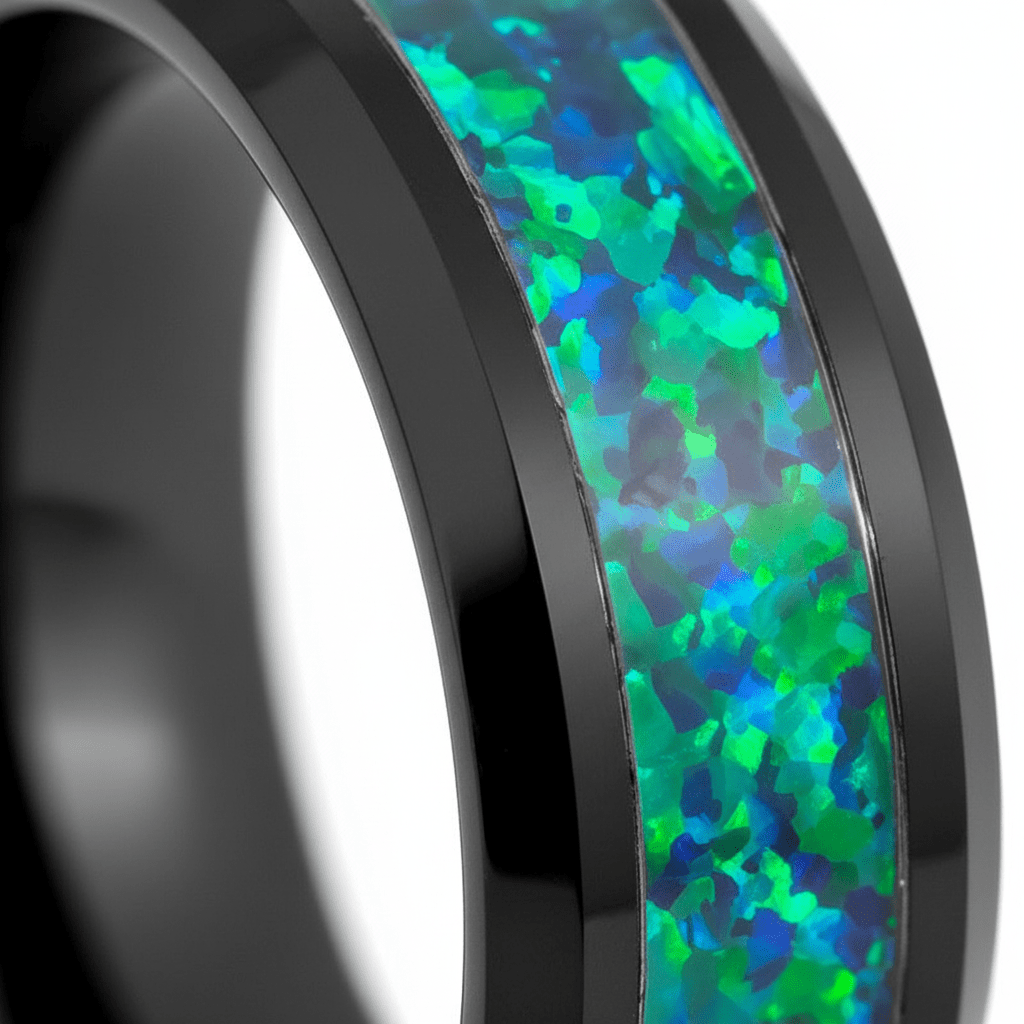 ICICLE — Extreme macro detail — men's tungsten wedding ring.