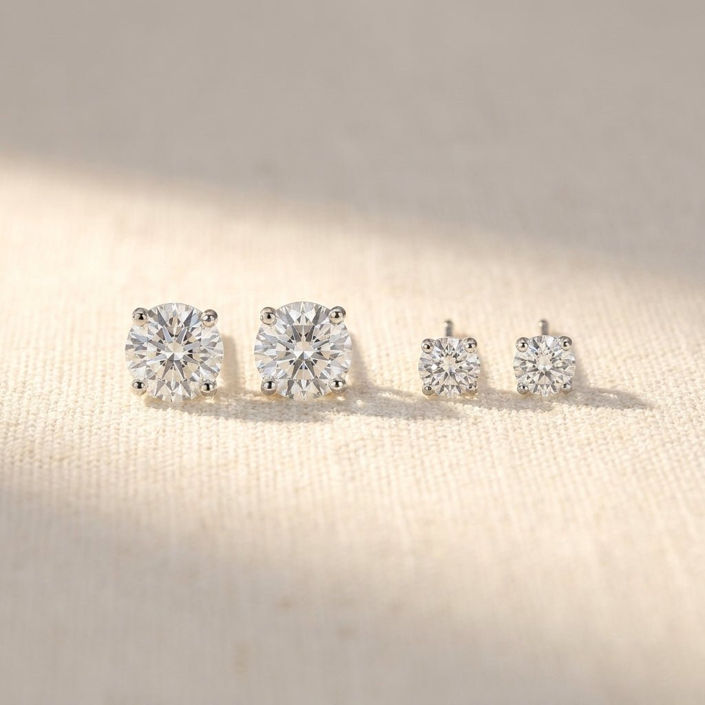 IGI certified lab-grown diamond stud earrings, round his and hers matching pair