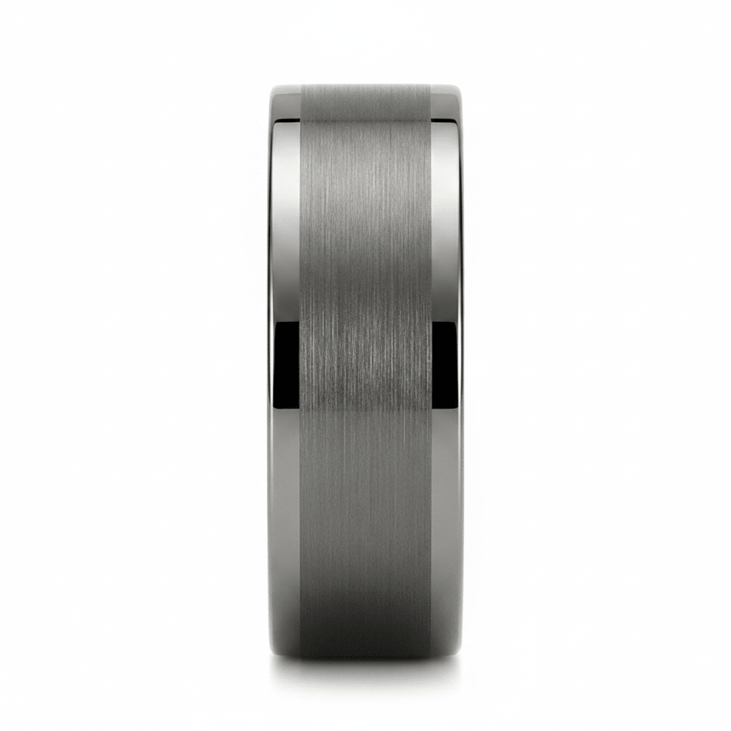 IGNITION — Front-facing straight-on view — men's tungsten wedding ring.