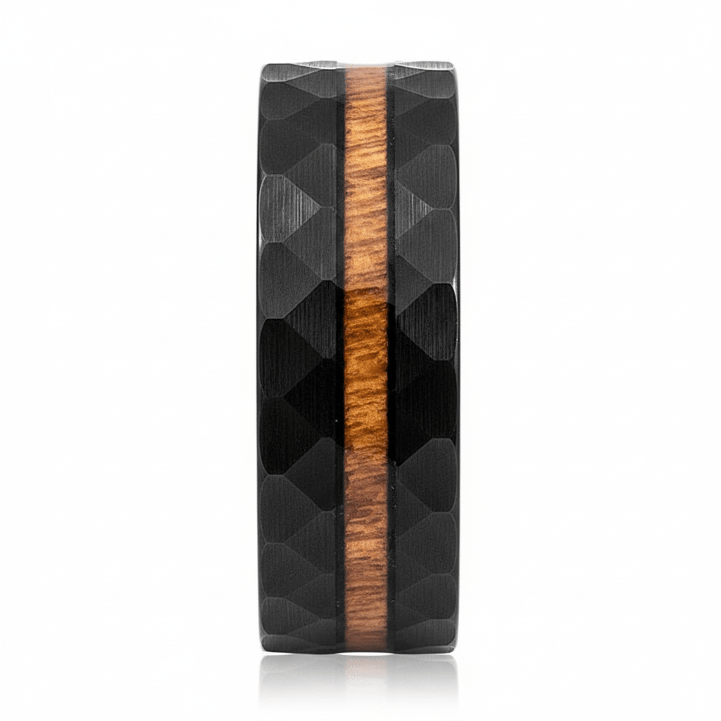 INFERNAL — Front-facing straight-on view — men's tungsten wedding ring.