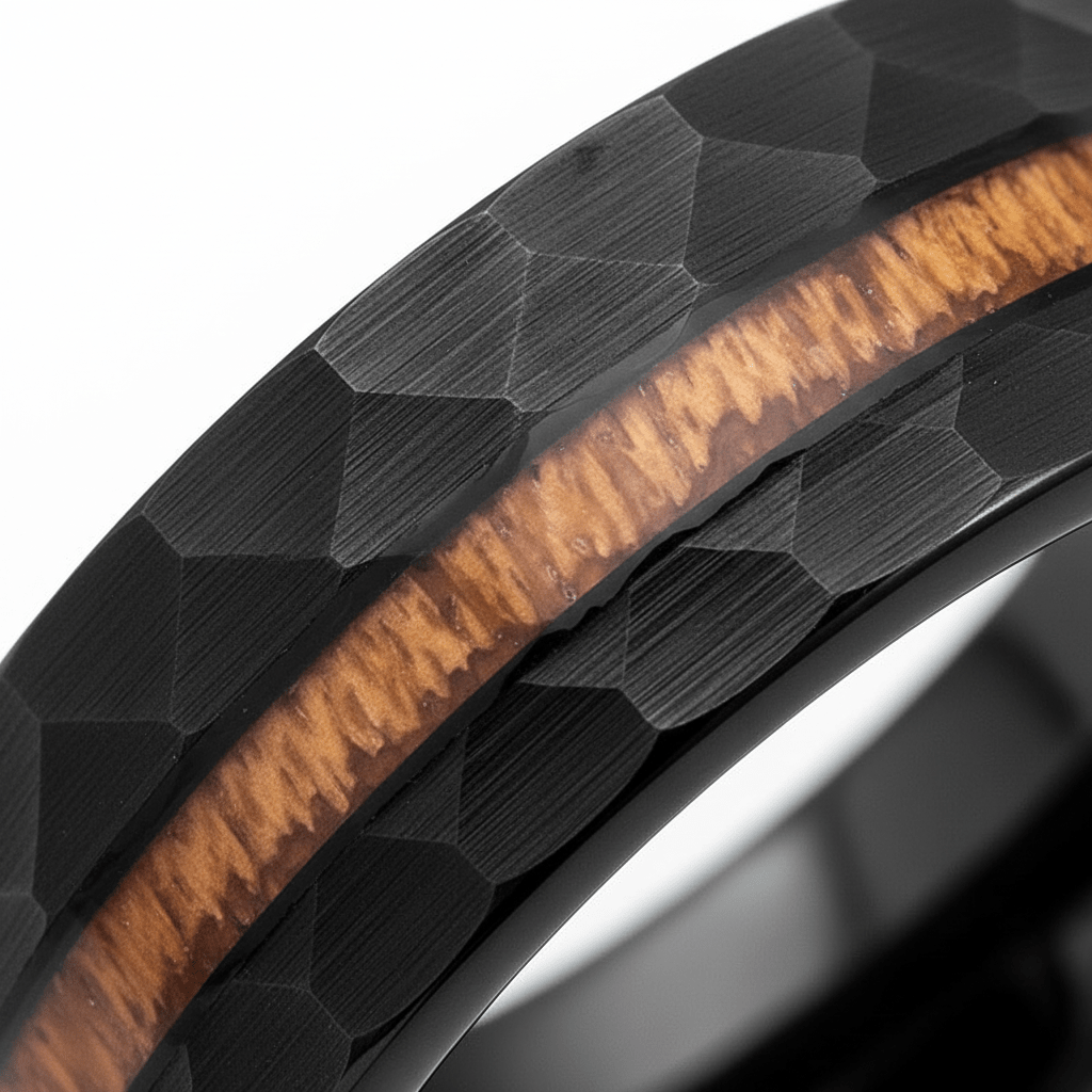 INFERNAL — Extreme macro detail — men's tungsten wedding ring.