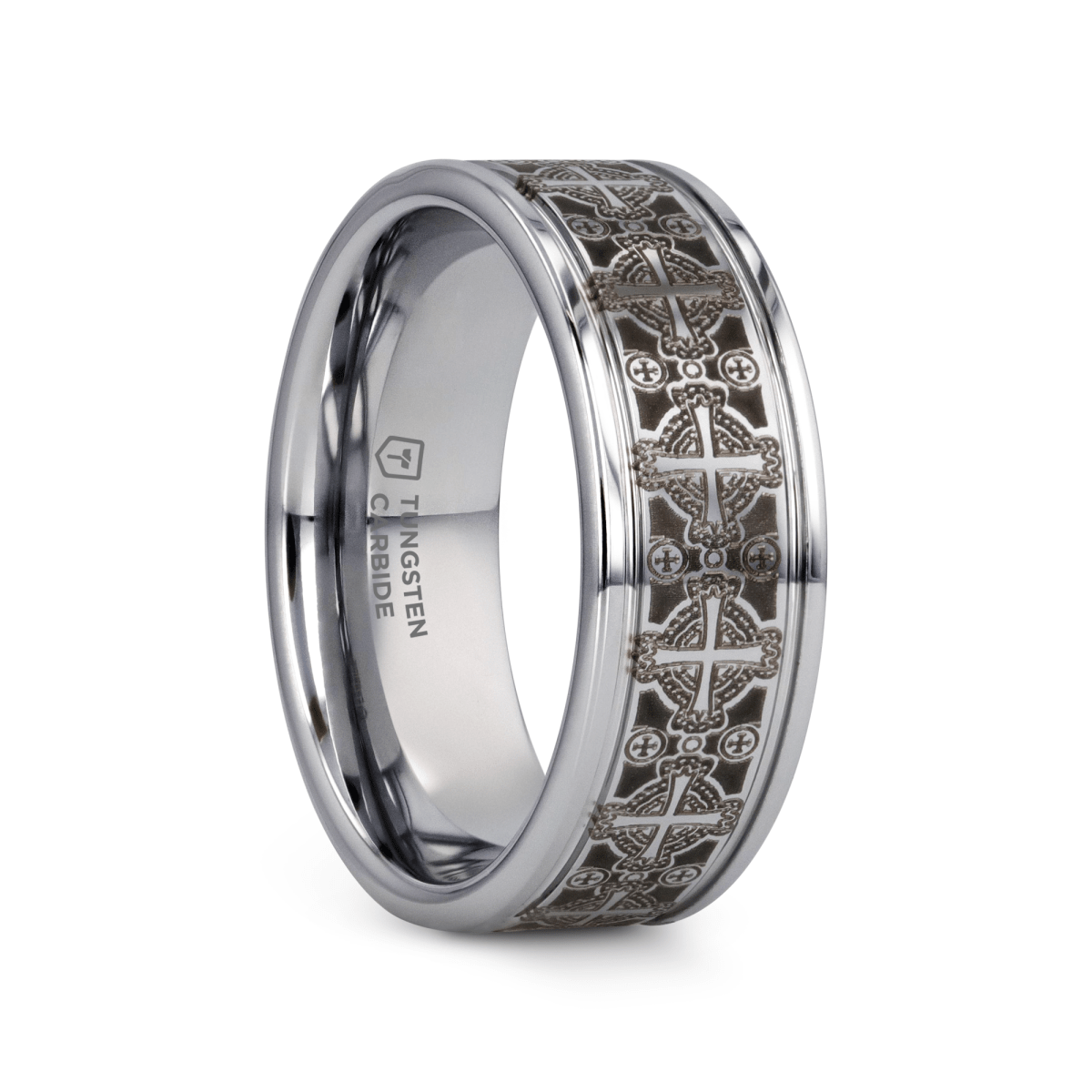 IONA Silver tungsten Christian wedding ring — angle 1