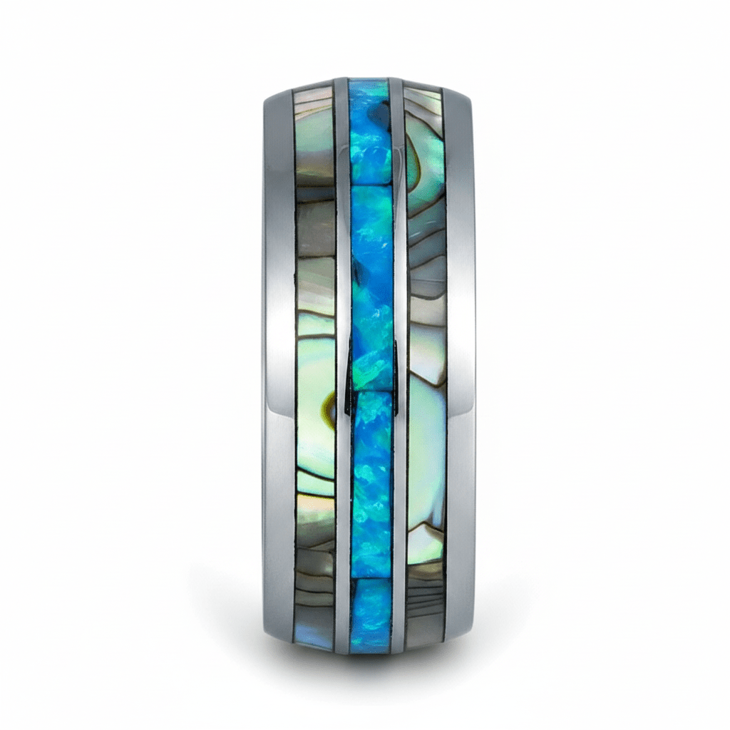IRIDIAN — Front-facing straight-on view — men's tungsten wedding ring.