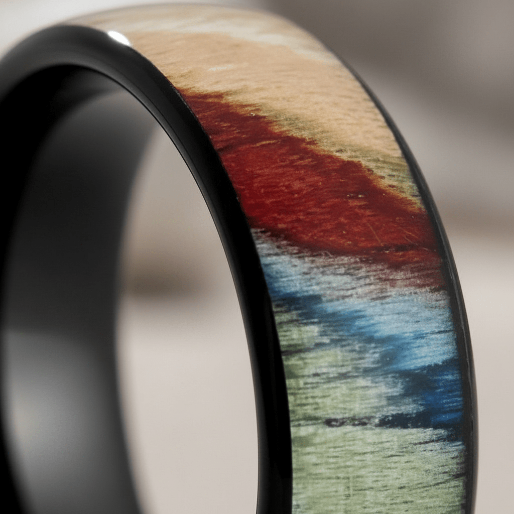 IRONBARK — Extreme macro detail — men's tungsten wedding ring.
