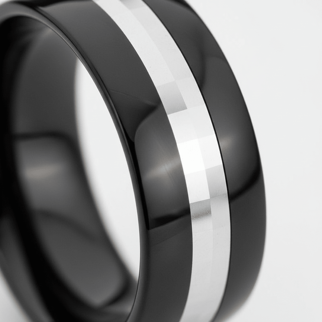 IRONCLAD — close-up detail — men's tungsten carbide wedding ring | Aydins Jewelry