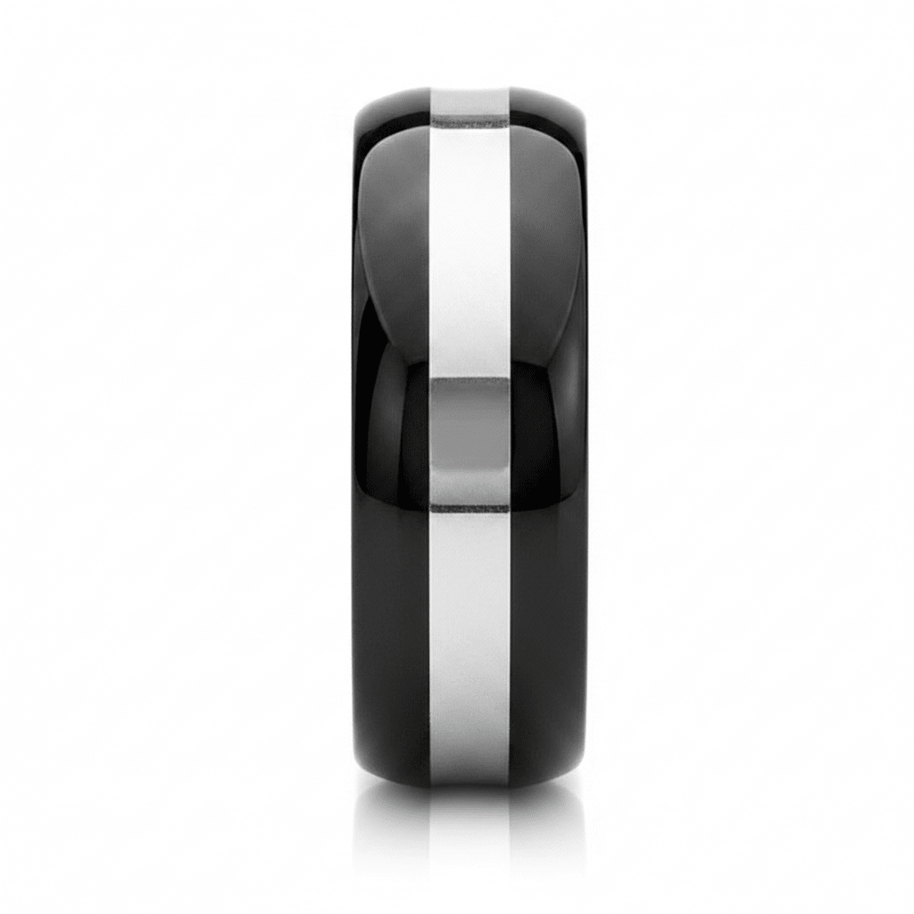 IRONCLAD — angled view — men's tungsten carbide wedding ring | Aydins Jewelry