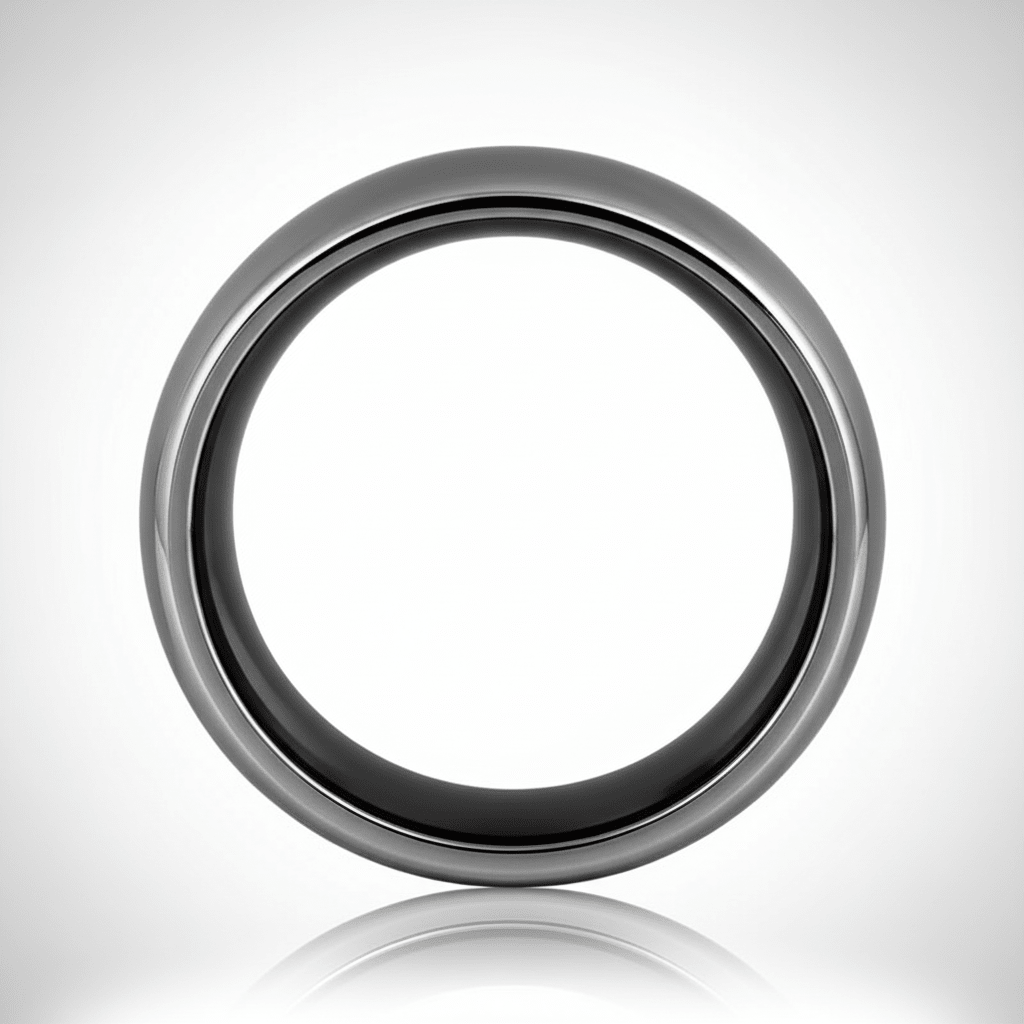 IVORY — Center-through axial view — men's tungsten wedding ring.