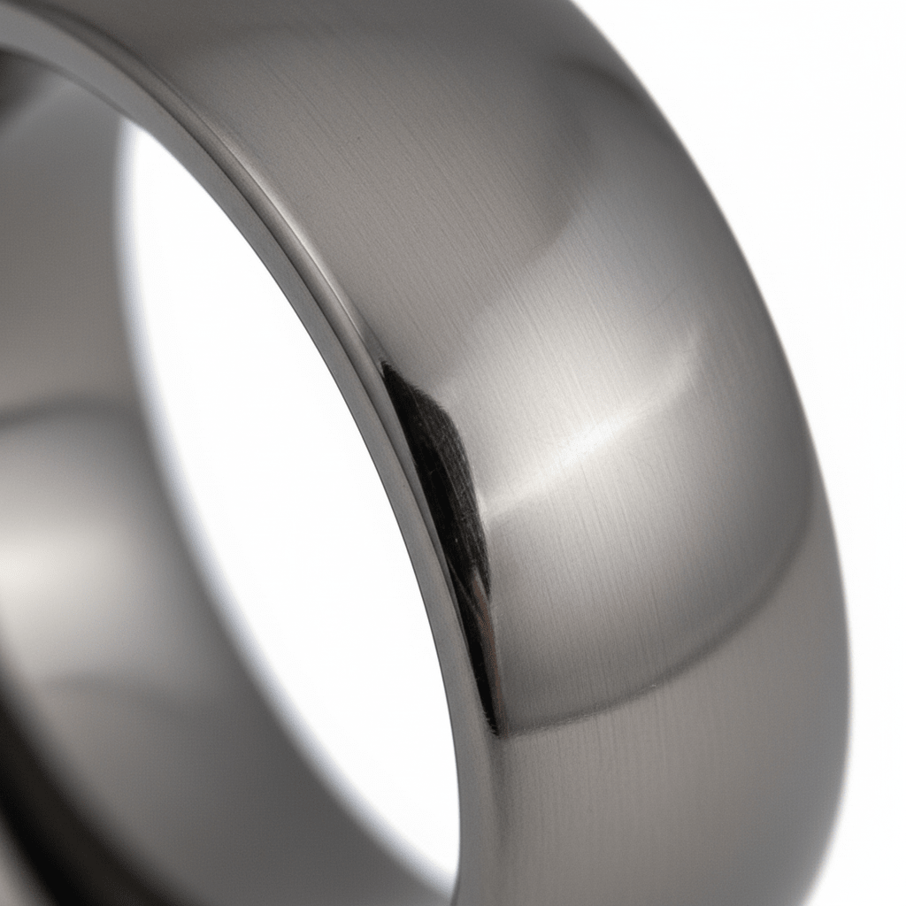 IVORY — Extreme macro detail — men's tungsten wedding ring.