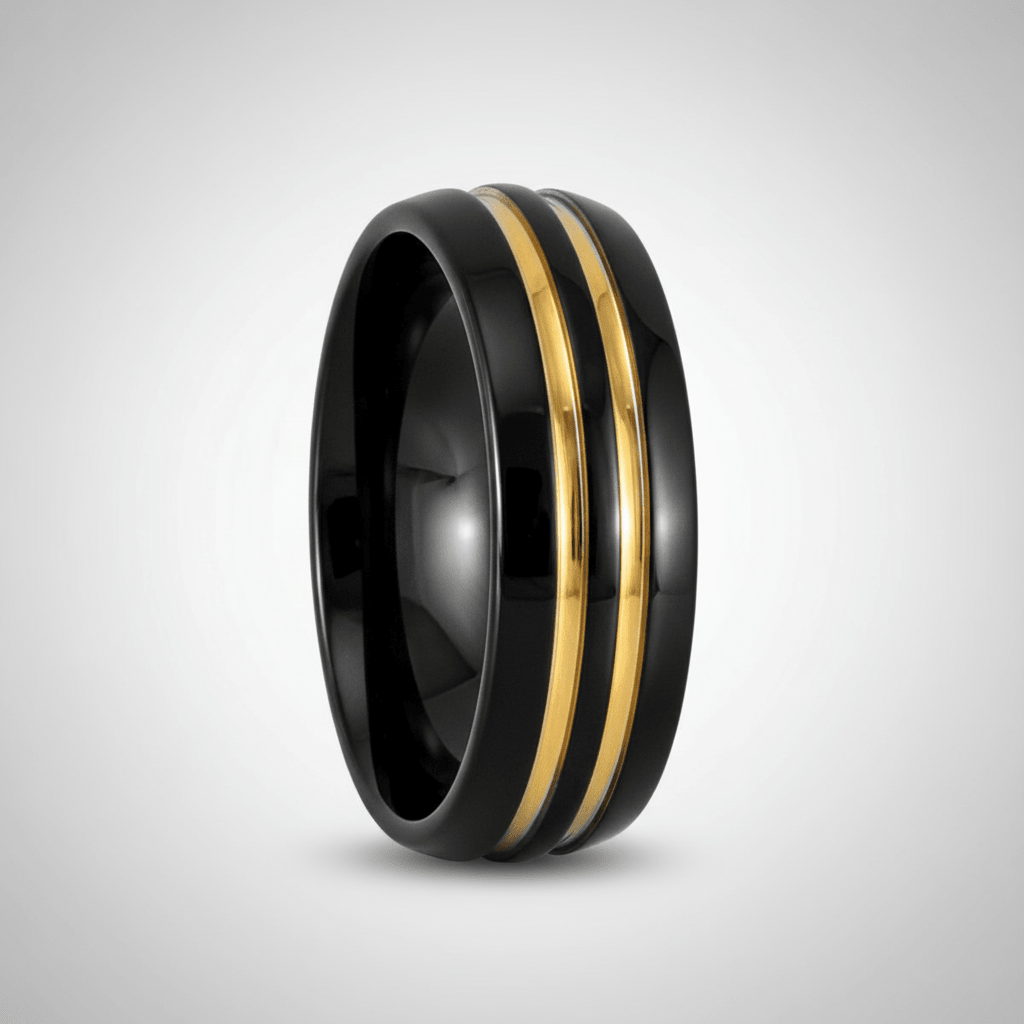 JAUCA — Center-through axial view — men's tungsten wedding ring.