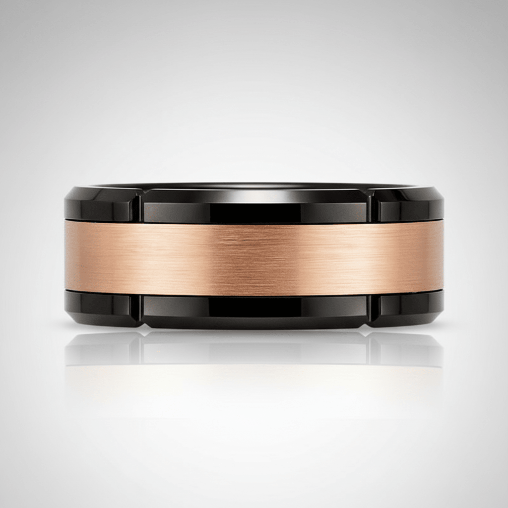 JOLT — Center-through axial view — men's tungsten wedding ring.