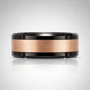 JOLT — Center-through axial view — men's tungsten wedding ring.