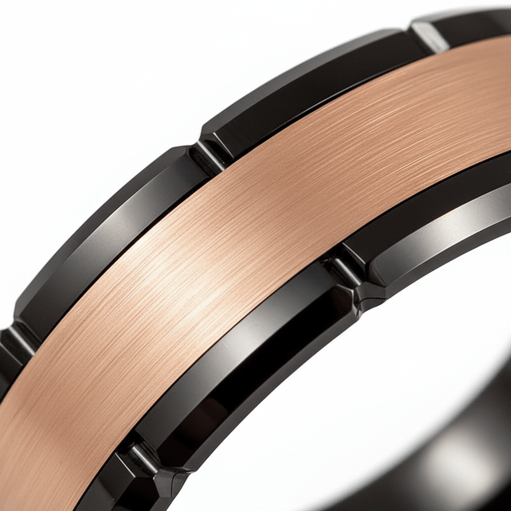 JOLT — Extreme macro detail — men's tungsten wedding ring.